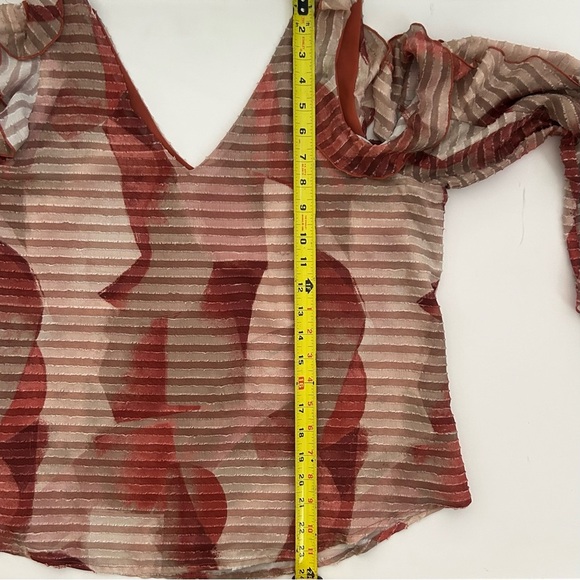 Adrienne Landau Asymmetrical Ruffled 3/4 Sleeve off shoulder flowy Blouse L - Picture 11 of 12